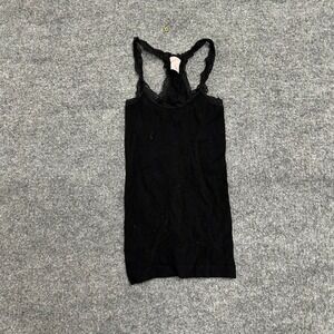 M.U.S.A. Tank Top Womens Size M Black Lace Trim Racerback Ribbed Slim Fit USA